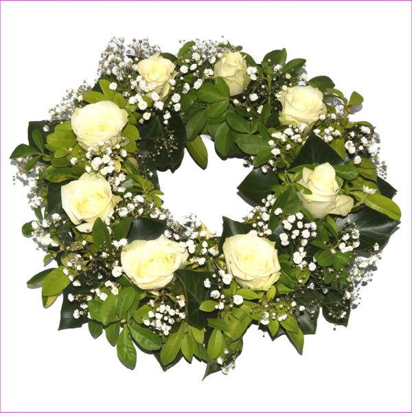 White Ring Wreath Posy Funeral Tribute