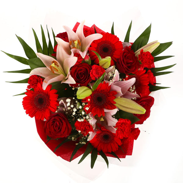 Red Floral Fancy Sympathy Flowers Bouquet