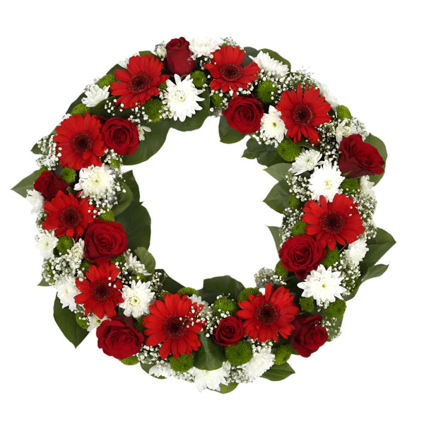 Red & White Floral Funeral Wreath